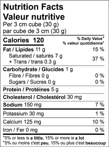 Alexis de Portneuf La Sauvagine Cheese  Nutritional Facts Table