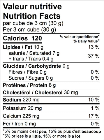 Cathedral City Mature Cheddar Cheese  Nutritional Facts Table