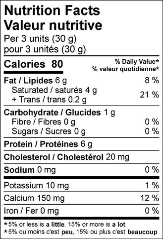 Saputo Cocktail Bocconcini Cheese  Nutritional Facts Table